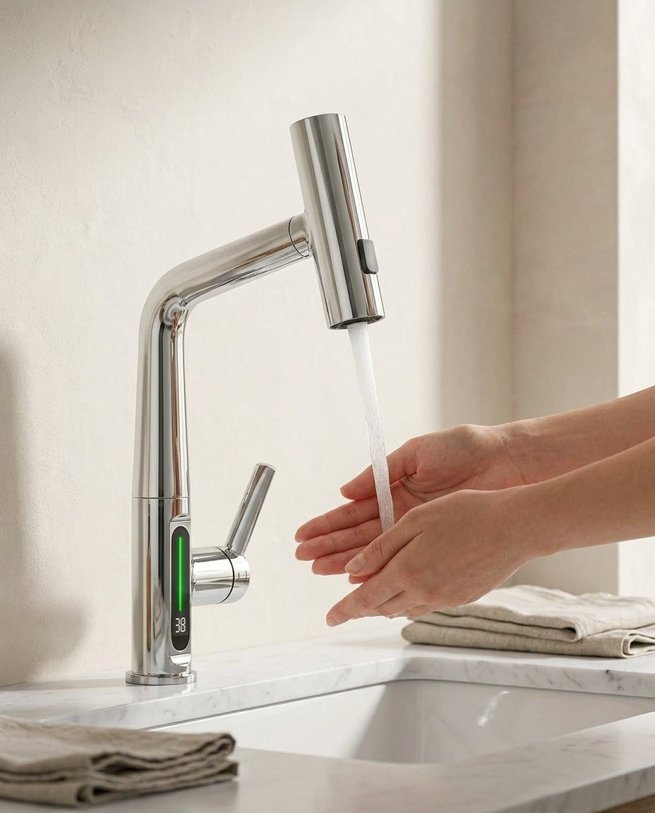 Smart Pull-Out Basin Tap with LED Temperature Display
