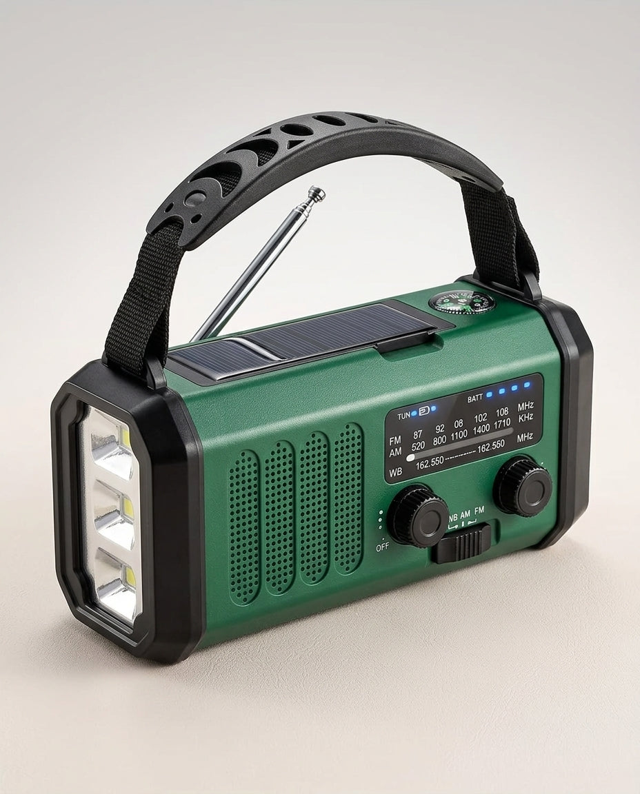 Emergency Hand Crank Radio | 10000mAh Solar Flashlight