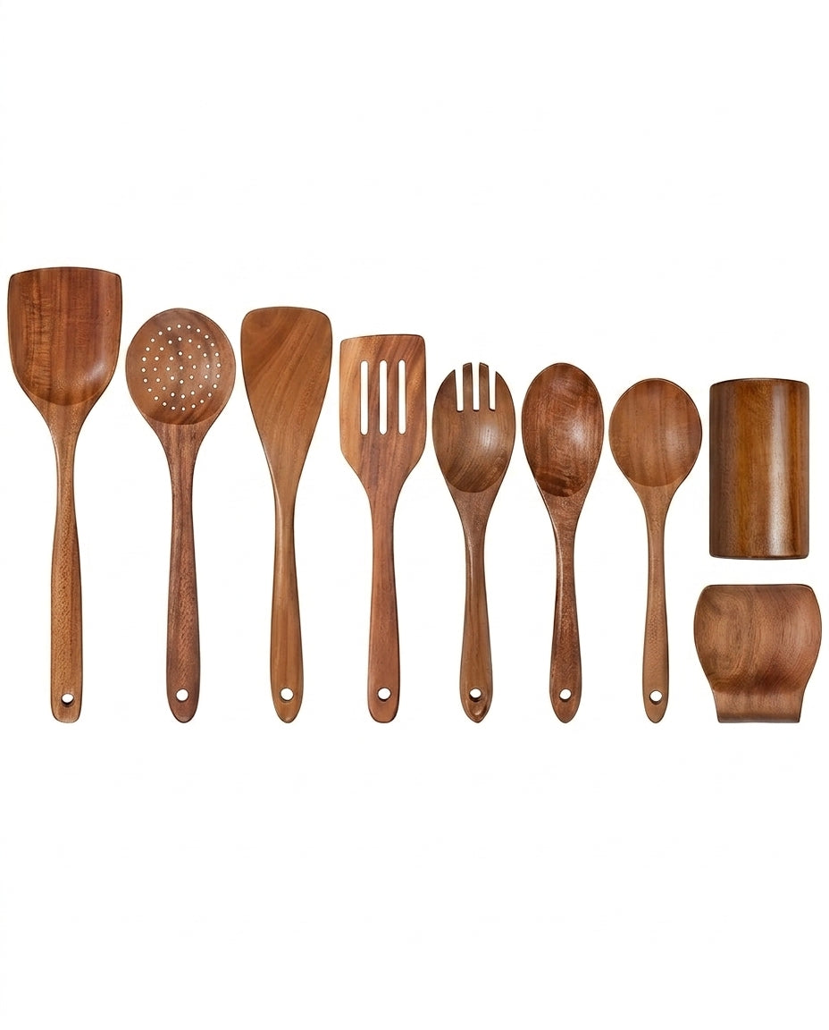 Wooden Kitchen Utensil Set – 9-Piece Teak Cook's Collection