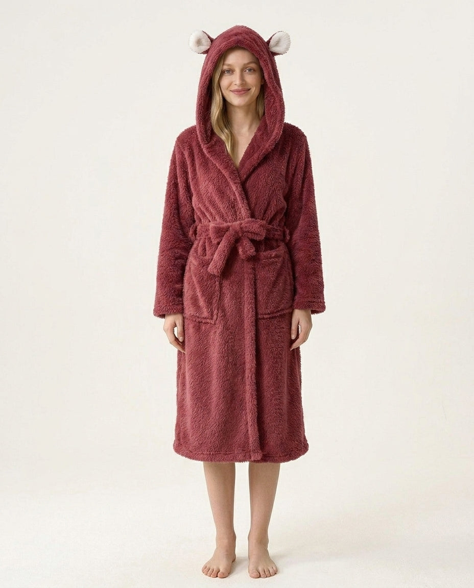 Hooded Fleece Bathrobe – Plush Rabbit Ear Design