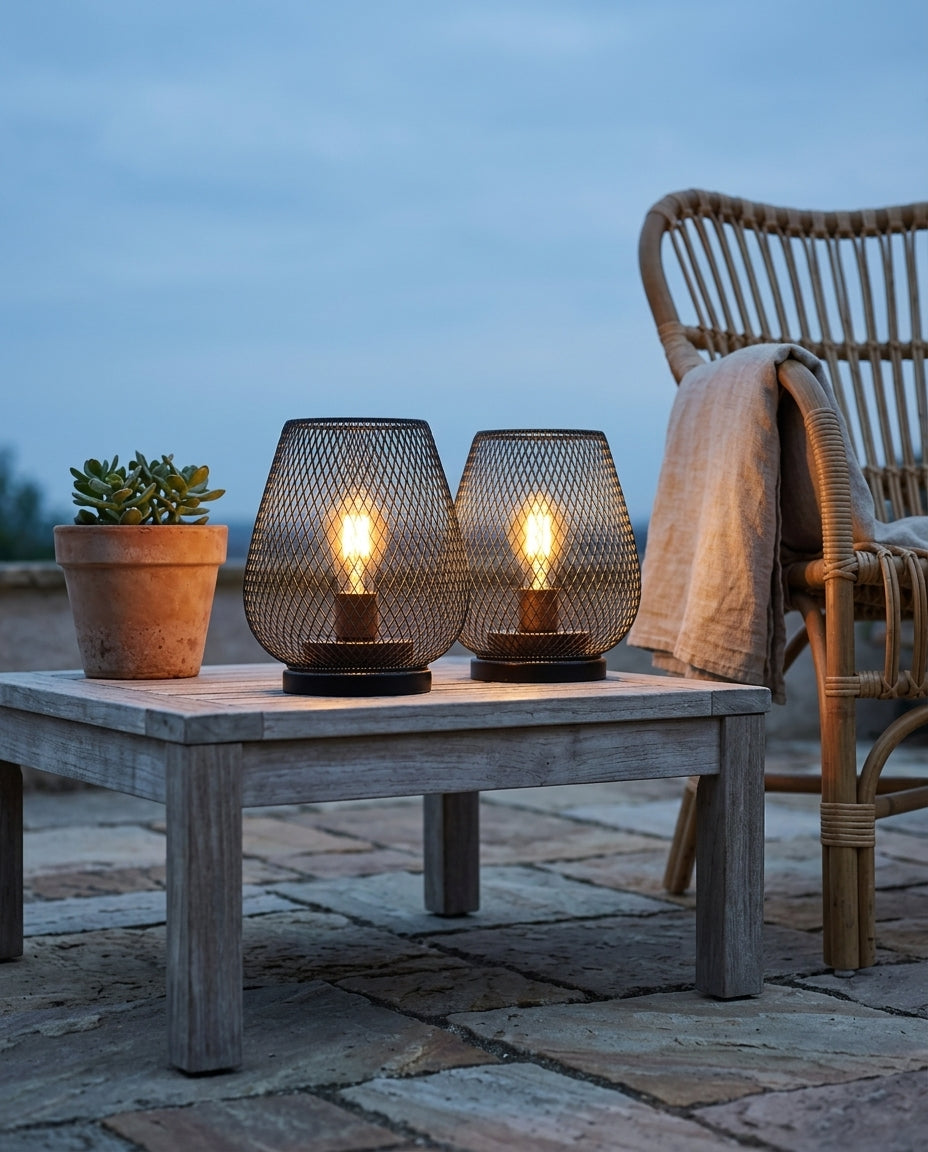 Mesh Table Lamps Set of 2 | Matte Black Vintage Glow