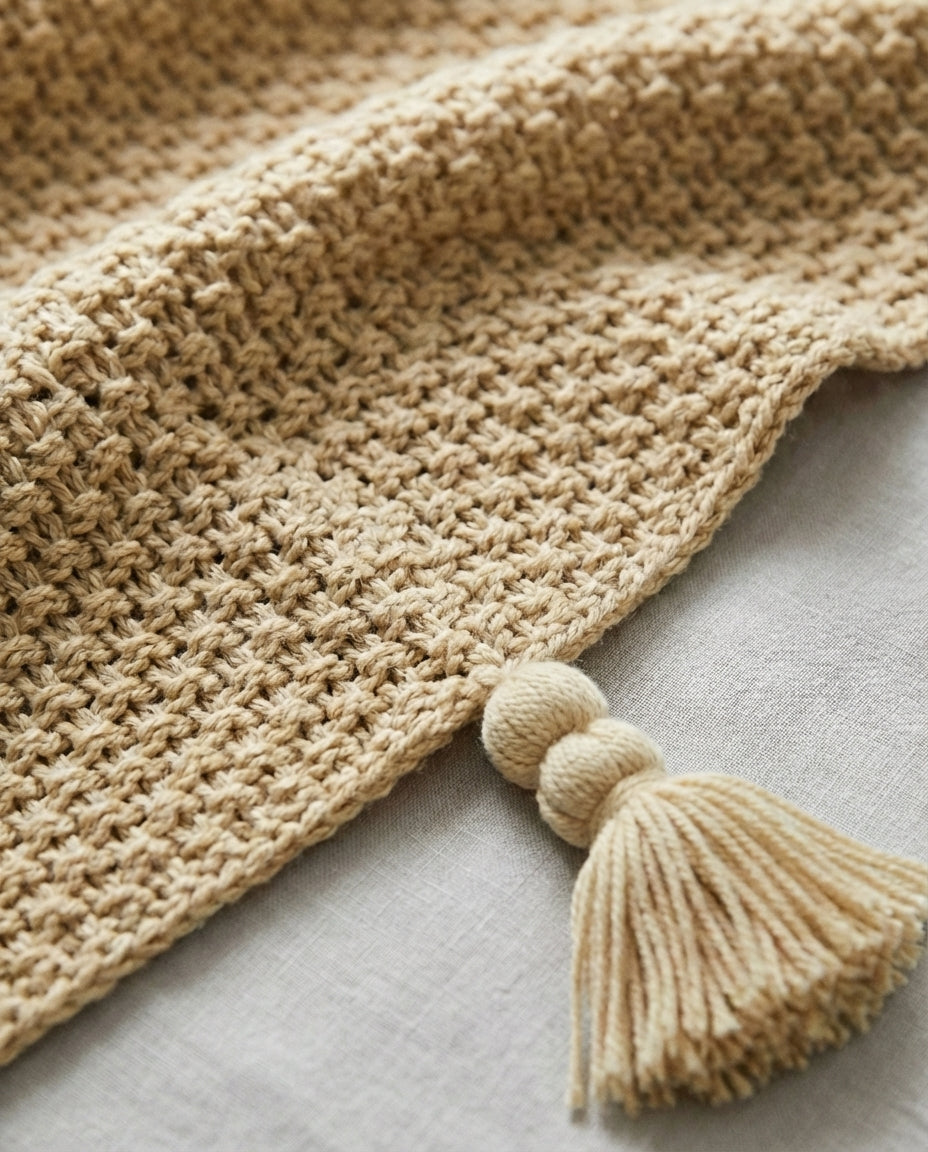 Wool Knit Throw Blanket with Tassels | Nordic Warmth