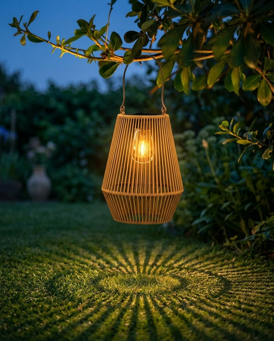 Solar Rattan Garden Lantern | Handwoven Outdoor Light