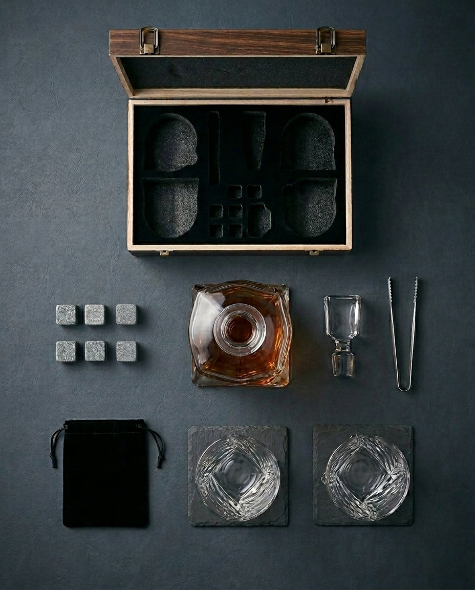 Crystal Whisky Decanter Set | Carafe & Glasses Gift Box