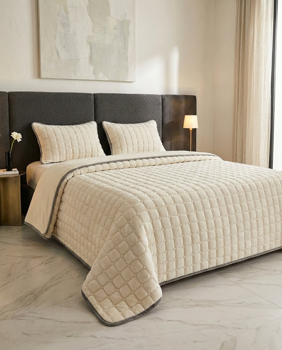 Quilted Fleece Bedspread | Soft Textured Throw Blanket
