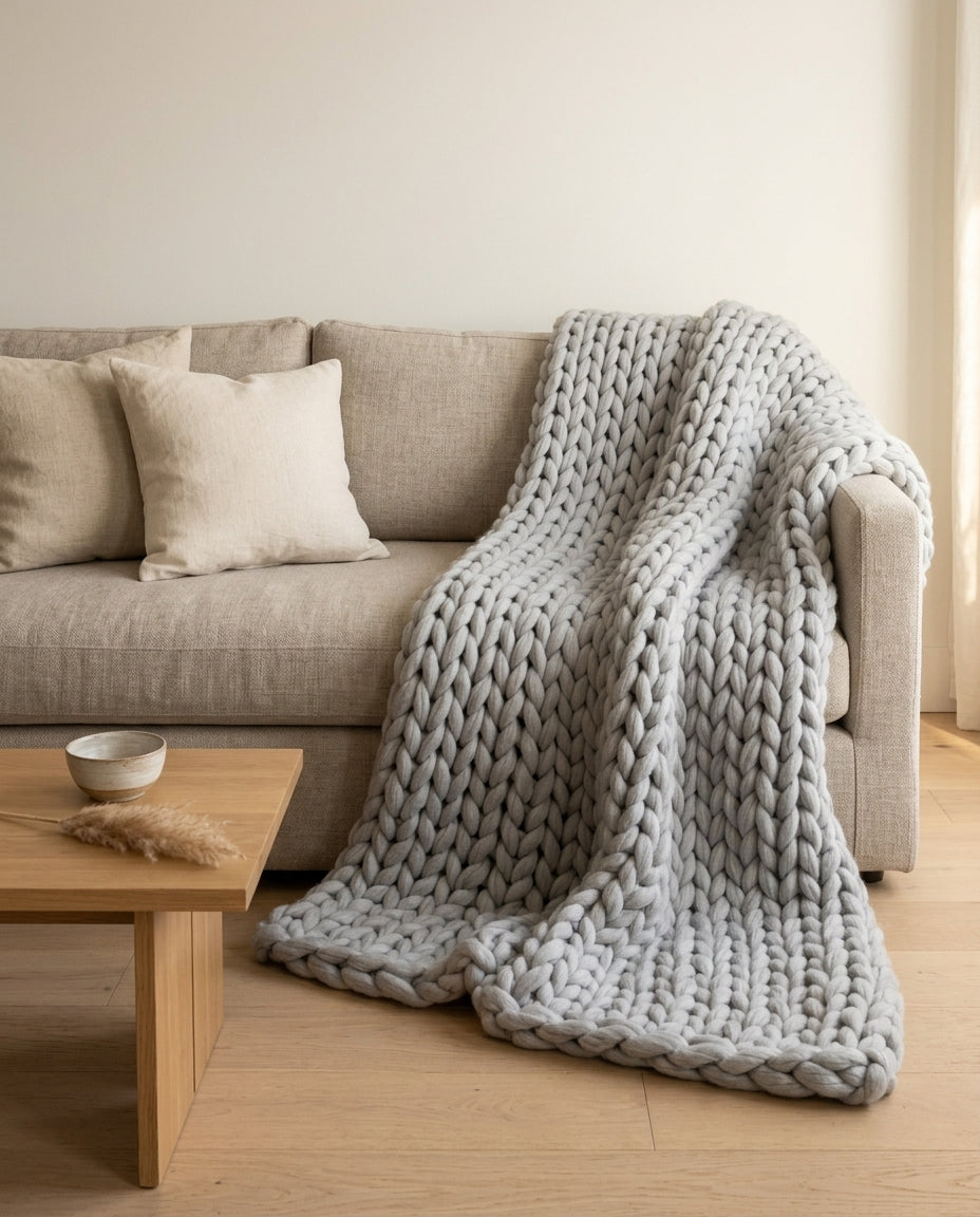 Chunky Knit Blanket XL – Handmade Arm Knit Throw