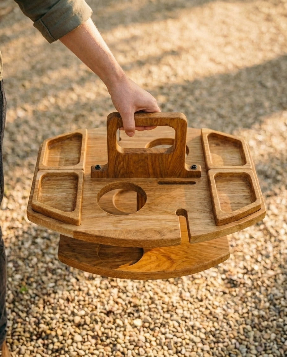 Portable Wooden Picnic Wine Table | Folding Outdoor Serving Stand
