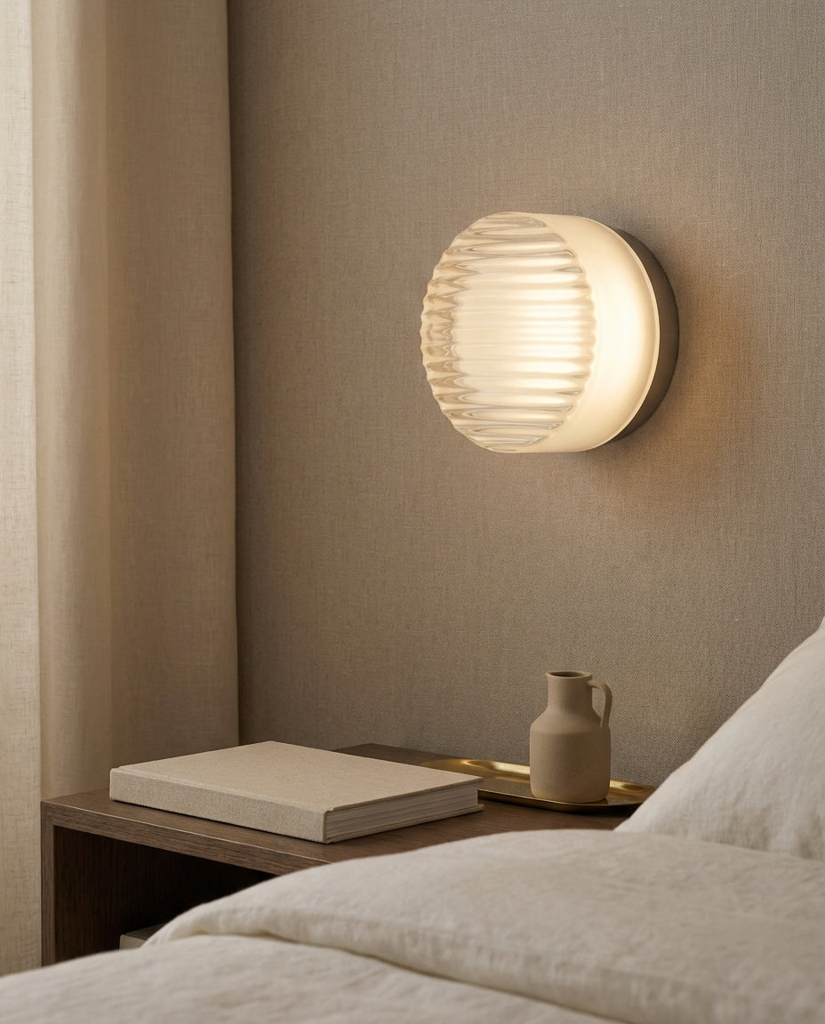 Round Glass Wall Light Sconce – Ribbed LED Lamp