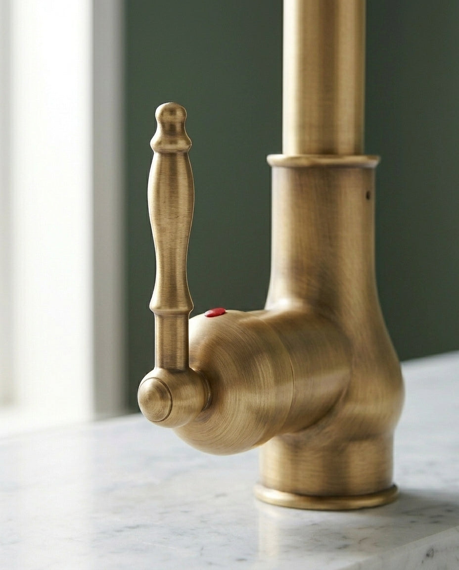 Antique Brass & Matte Black Kitchen Tap | Swivel Spout