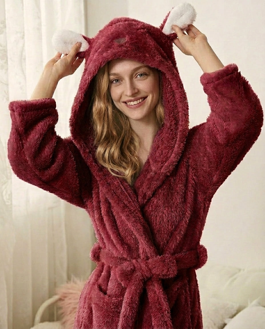 Hooded Fleece Bathrobe – Plush Rabbit Ear Design