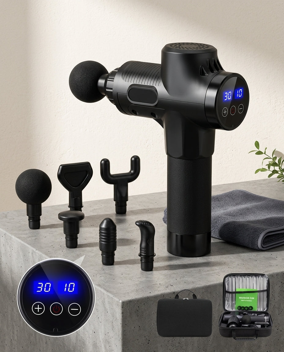 Massage Gun for Muscle Recovery – 6 Attachments & Case