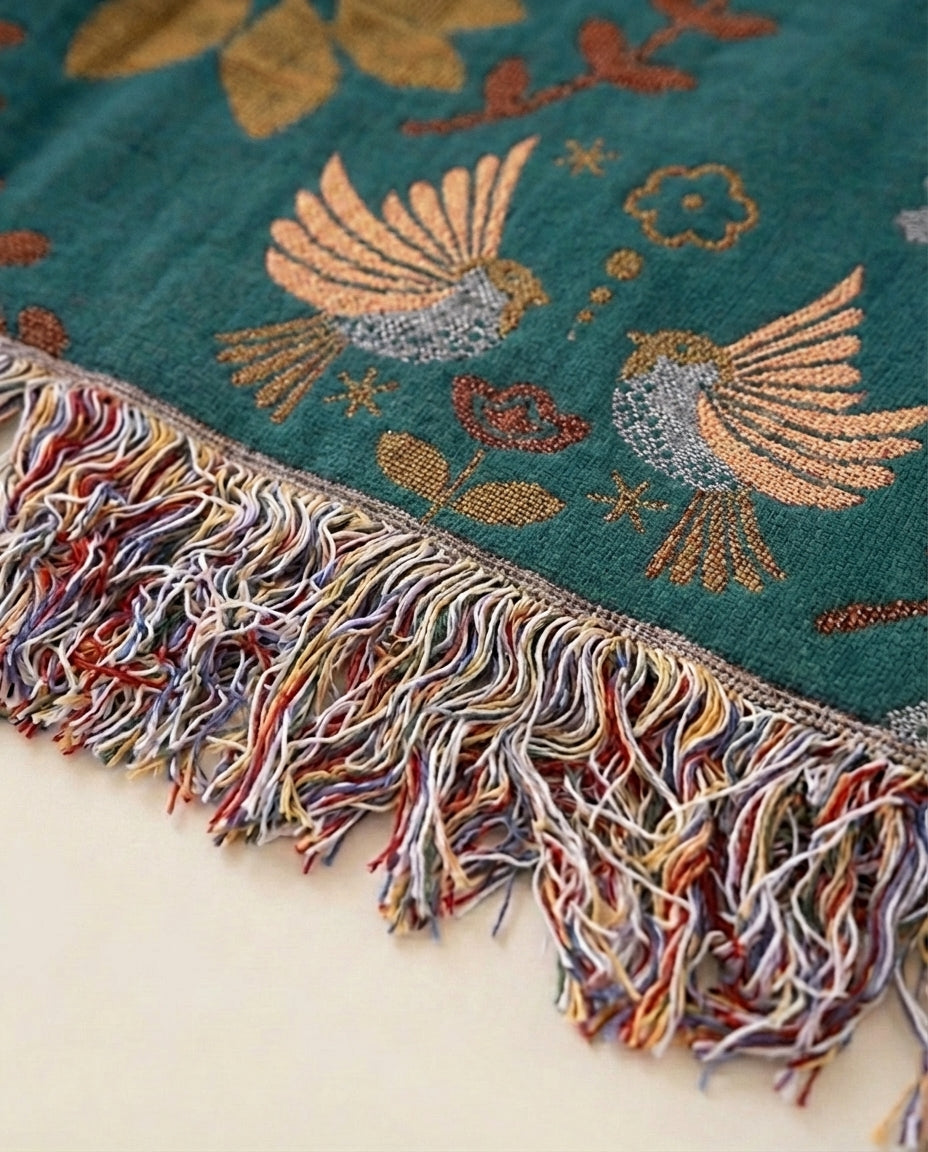 Reversible Scandinavian Throw Blanket | Bird Print