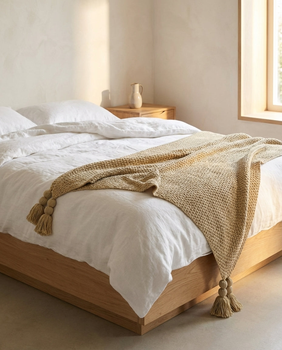 Wool Knit Throw Blanket with Tassels | Nordic Warmth