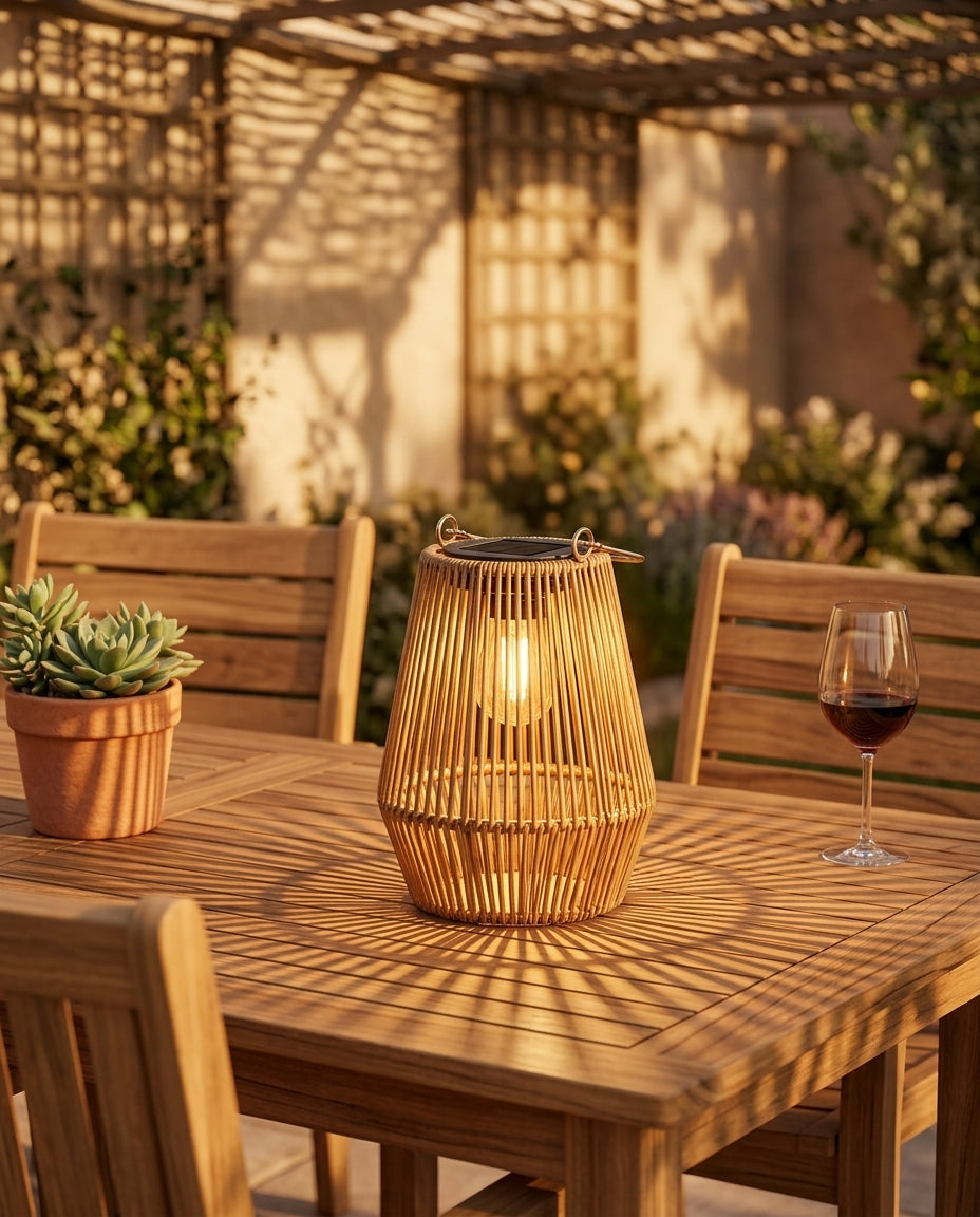 Solar Rattan Garden Lantern | Handwoven Outdoor Light