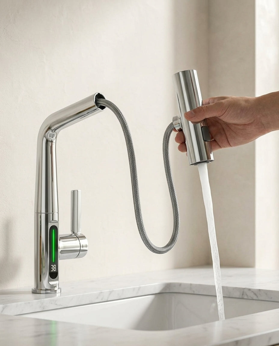 Smart Pull-Out Basin Tap with LED Temperature Display