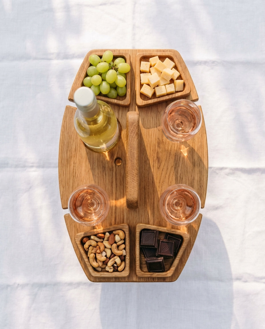Portable Wooden Picnic Wine Table | Folding Outdoor Serving Stand