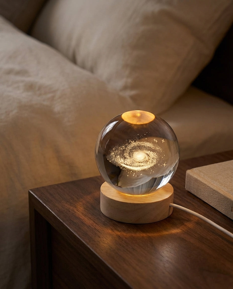 3D Crystal Sphere Lamp | Laser-Engraved Space Night Light