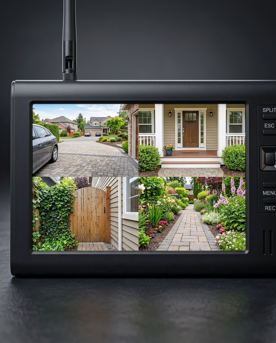 Wireless Security Camera System | 4-Camera 7" HD Monitor