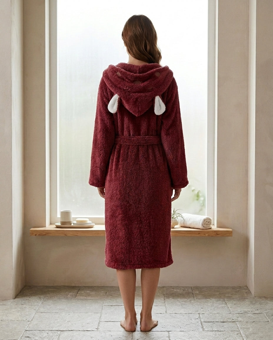 Hooded Fleece Bathrobe – Plush Rabbit Ear Design