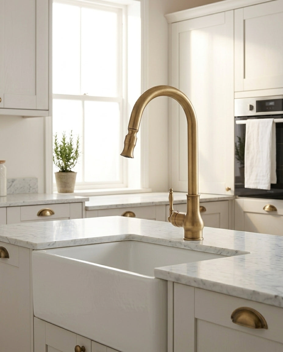 Antique Brass & Matte Black Kitchen Tap | Swivel Spout