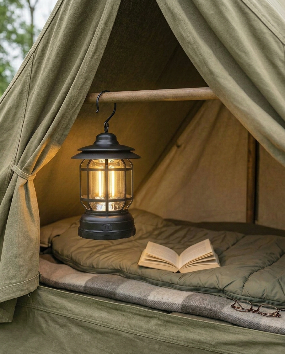Retro Camping Lantern | Dimmable LED – USB-C & Battery