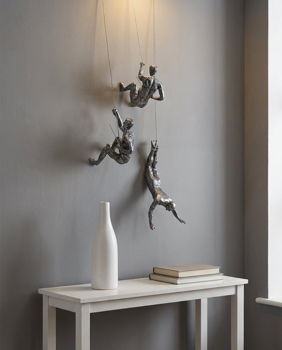 Climbing Man Wall Sculpture – 3-Piece Resin Wall Art Set
