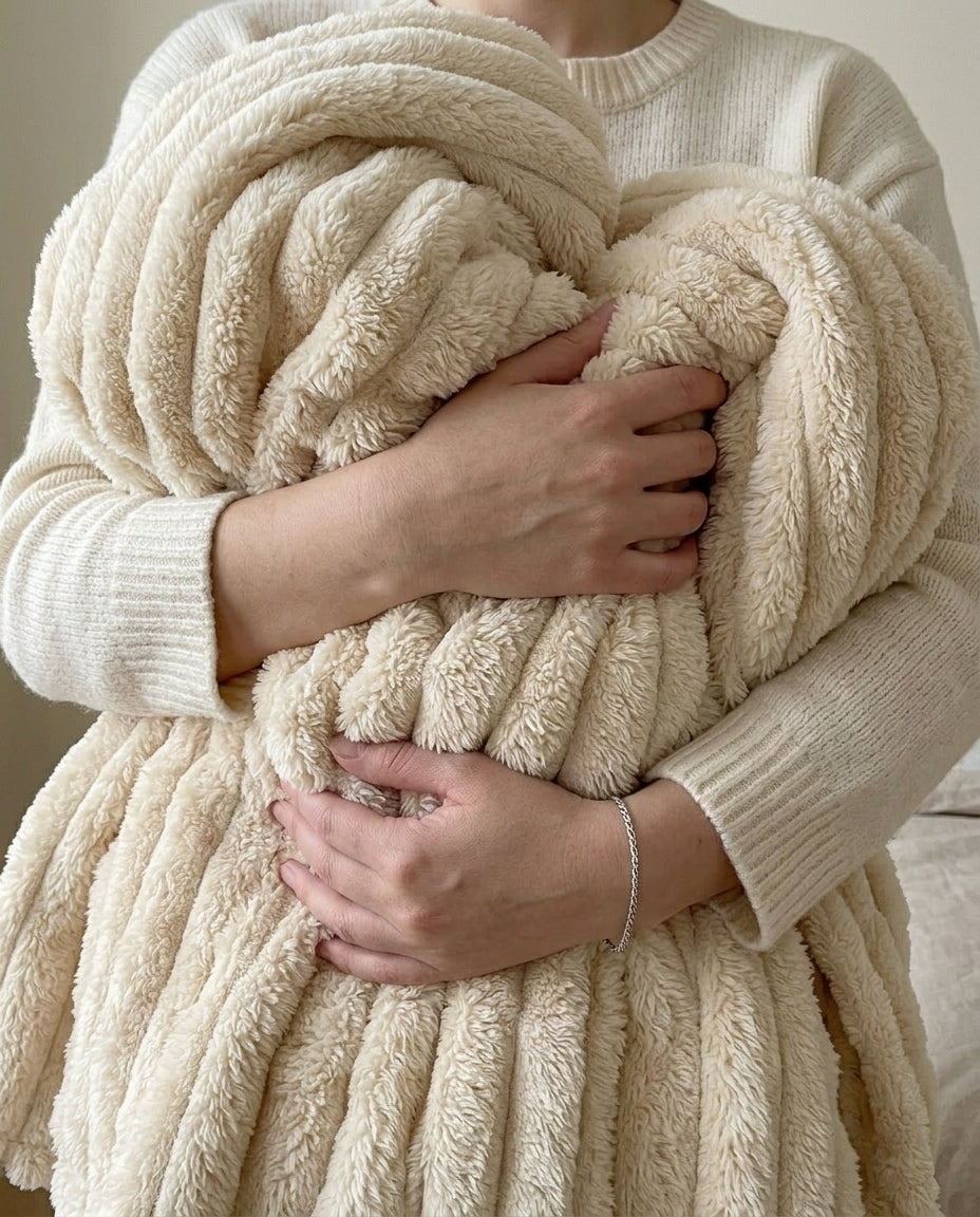 Faux Rabbit Fur Striped Throw Blanket | Soft & Warm