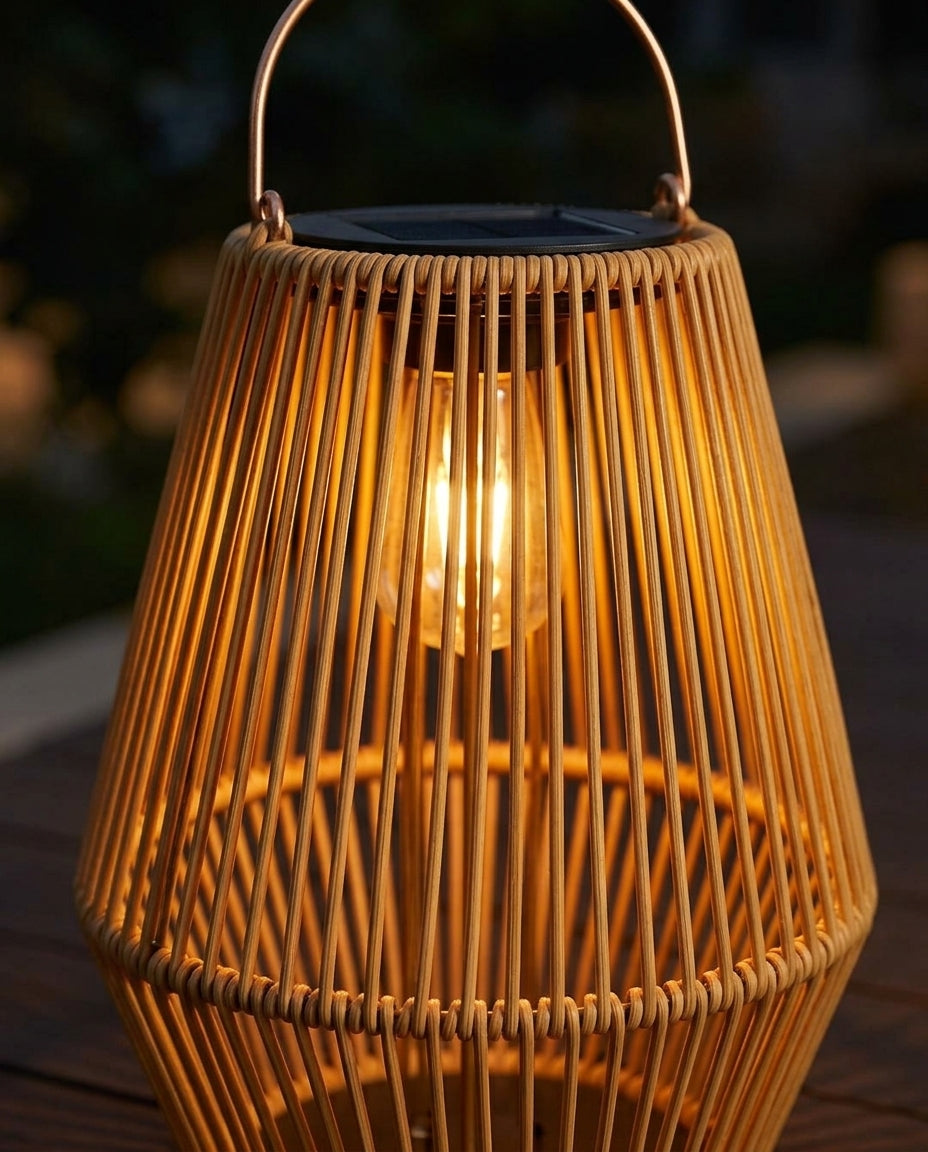 Solar Rattan Garden Lantern | Handwoven Outdoor Light