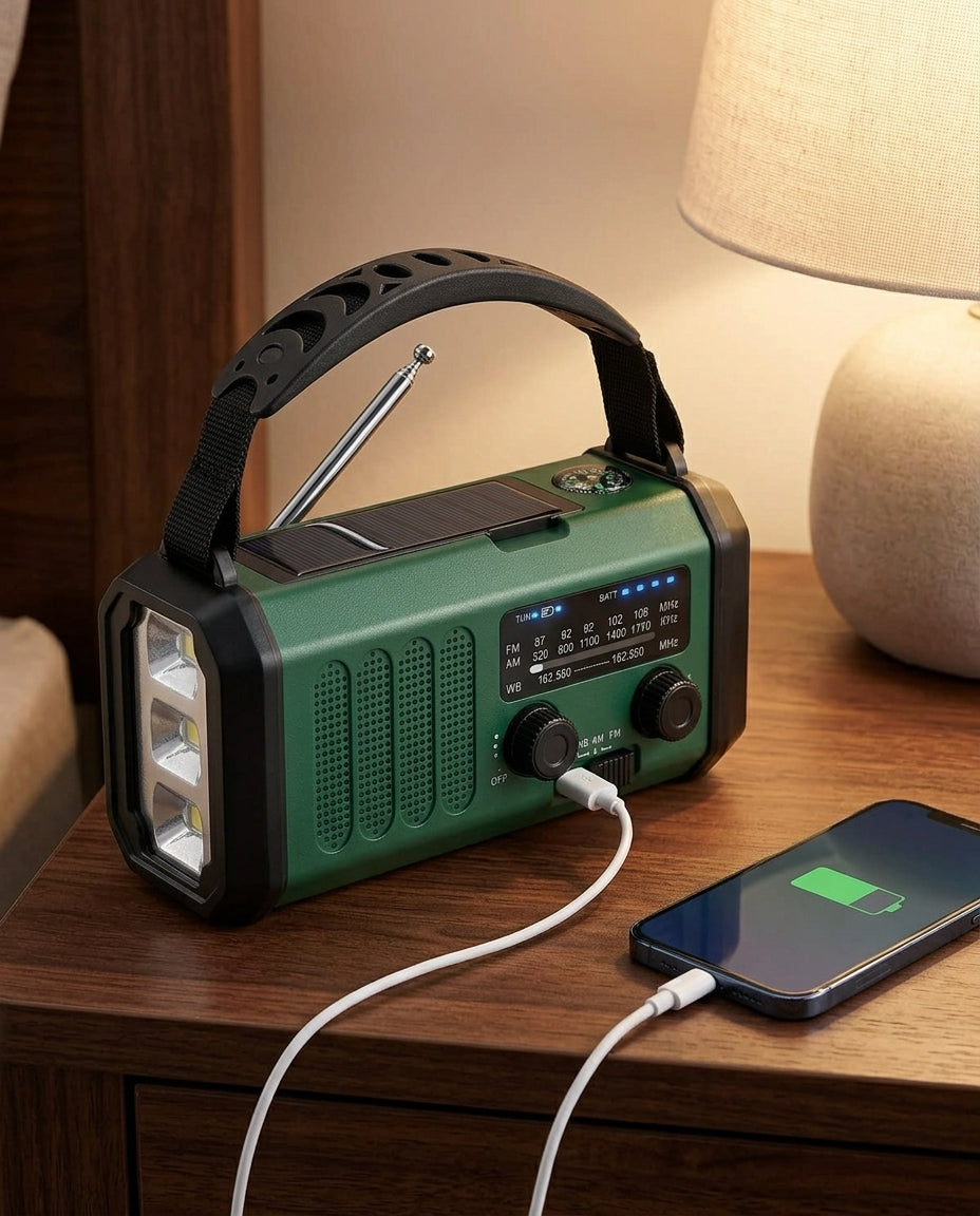Emergency Hand Crank Radio | 10000mAh Solar Flashlight