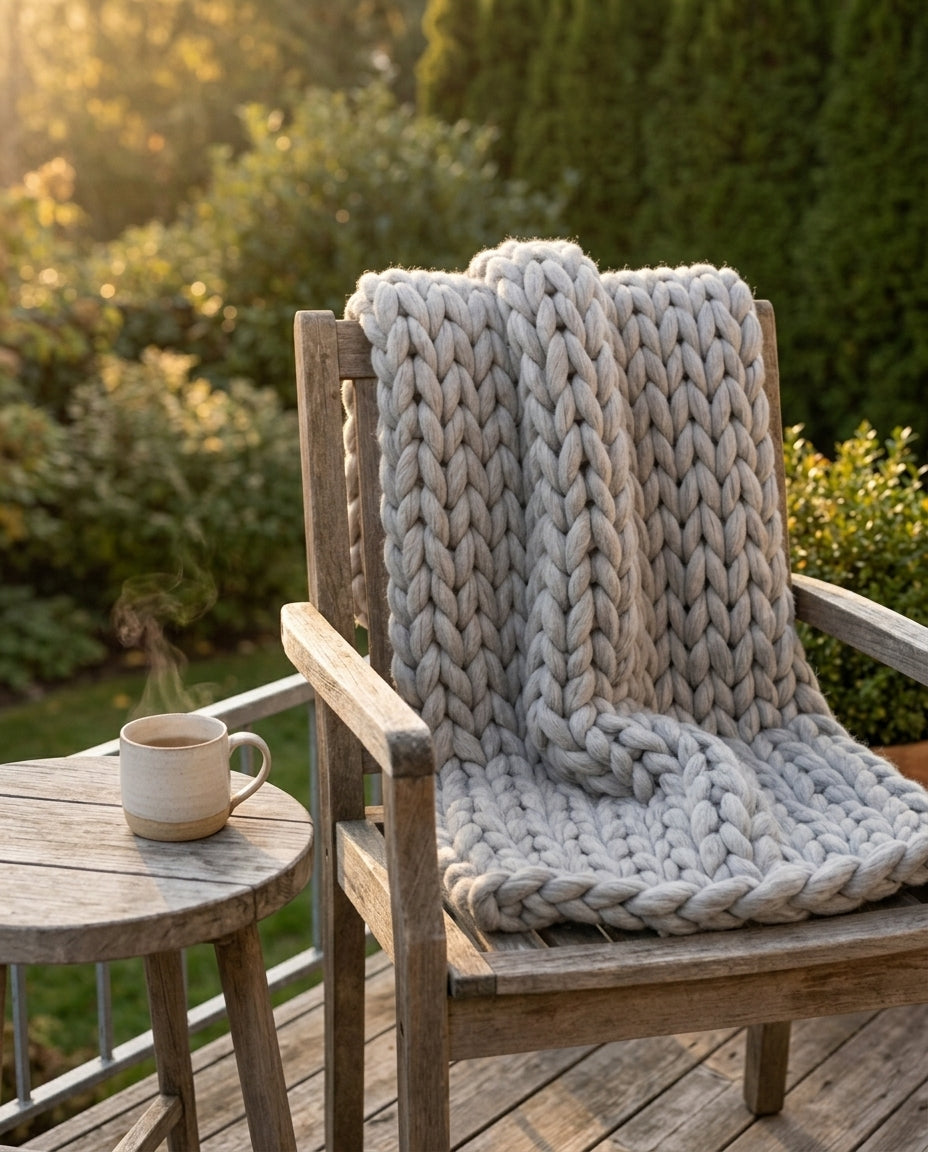 Chunky Knit Blanket XL – Handmade Arm Knit Throw