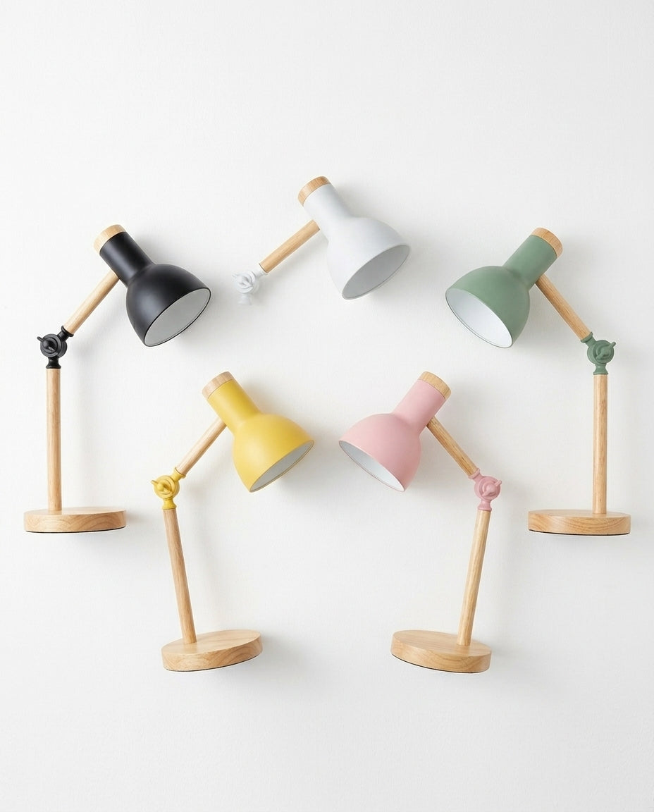 Nordic Wood LED Desk Lamp – Adjustable Arm & Touch Dimmer