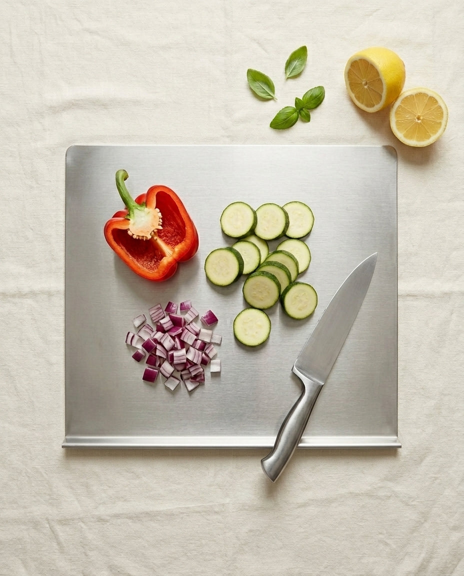 Stainless Steel Cutting Board with Spill Guard – SteelSlice