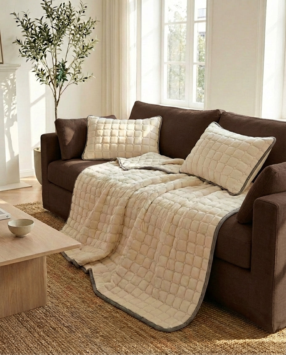 Quilted Fleece Bedspread | Soft Textured Throw Blanket