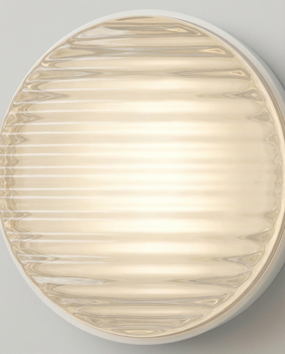 Round Glass Wall Light Sconce – Ribbed LED Lamp
