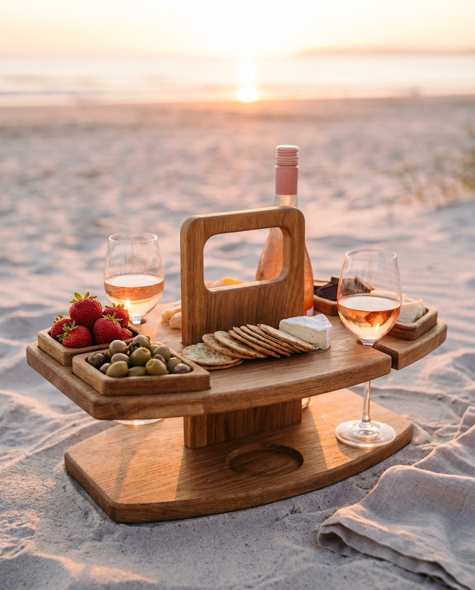 Portable Wooden Picnic Wine Table | Folding Outdoor Serving Stand