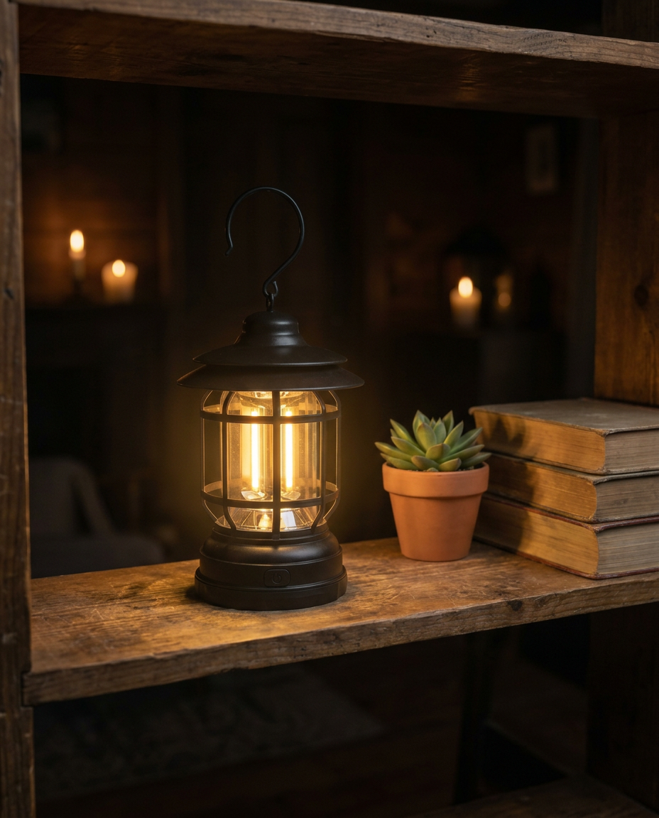Retro Camping Lantern | Dimmable LED – USB-C & Battery