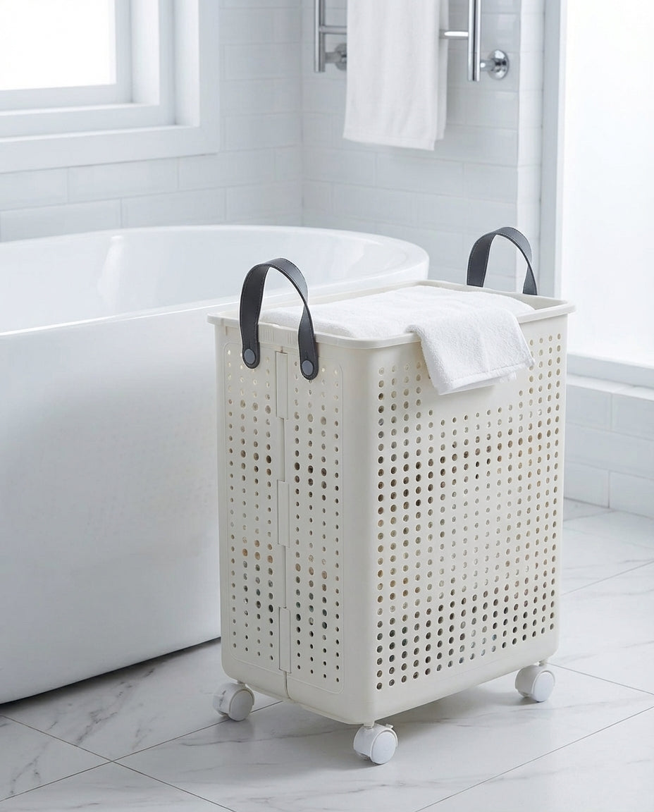 Foldable Laundry Basket on Wheels | Roll & Store