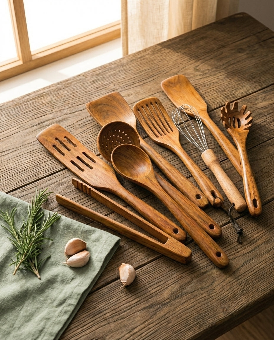 Wooden Kitchen Utensil Set | 11-Piece Food-Safe Cook's Tools