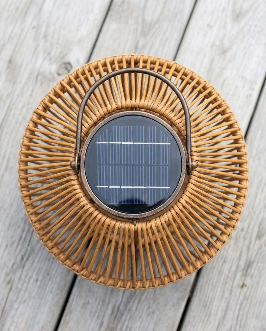 Solar Rattan Garden Lantern | Handwoven Outdoor Light