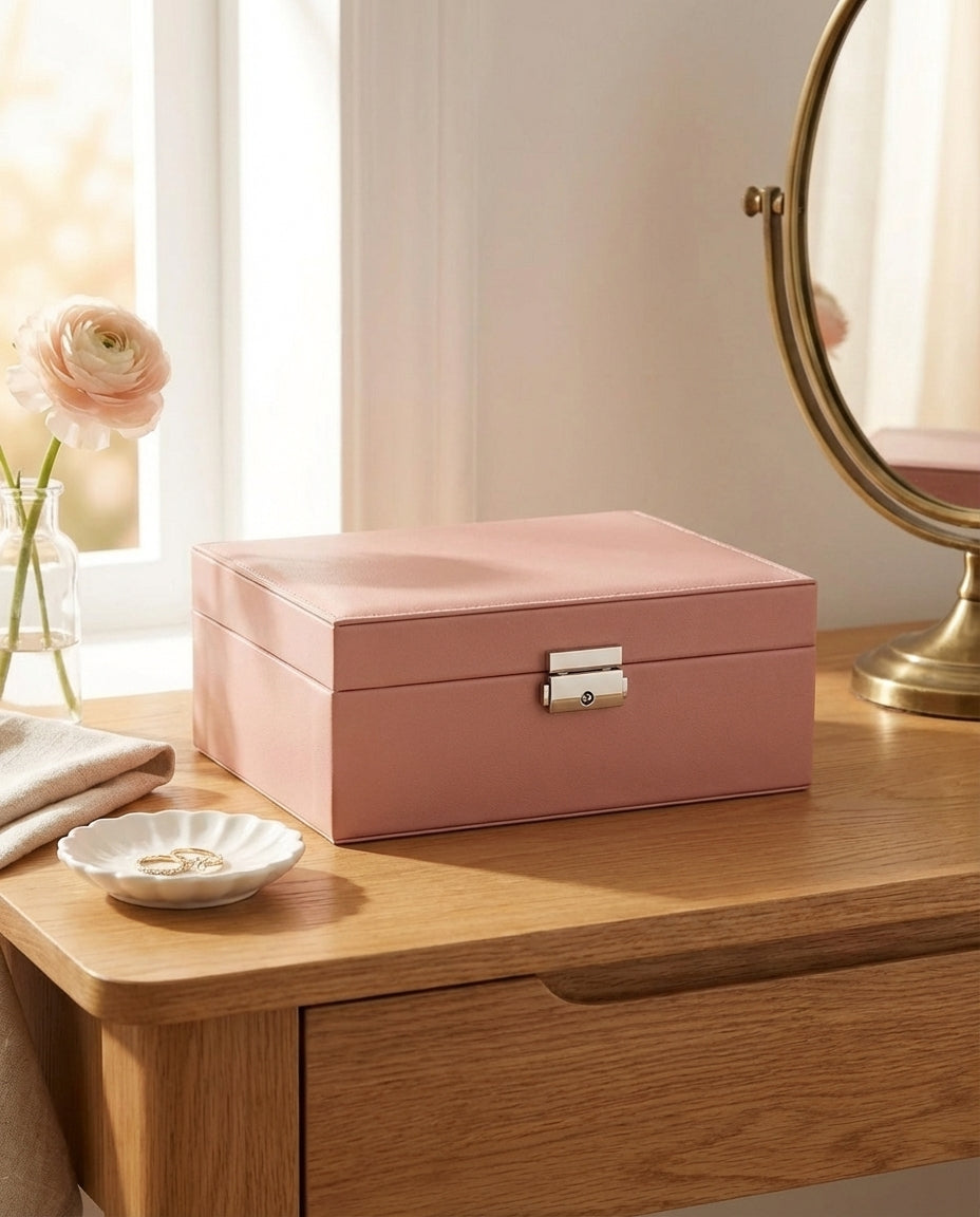Double-Layer Leather Jewellery Box | Lockable Organiser