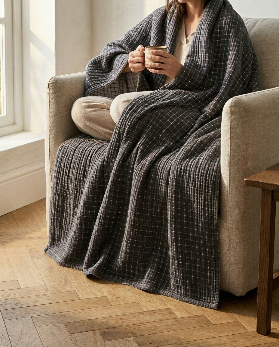 Cotton Check Throw Blanket – Soft & Breathable | 2 Sizes