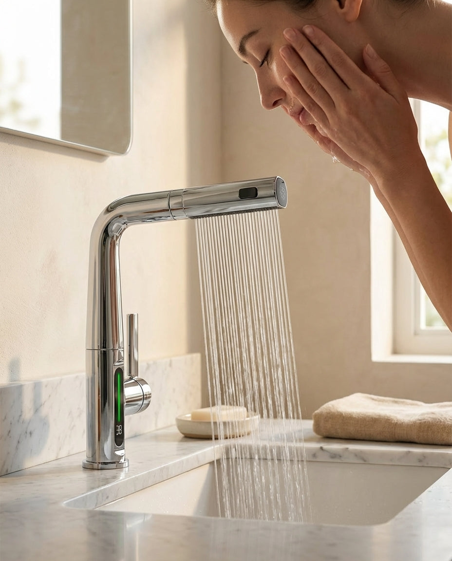 Smart Pull-Out Basin Tap with LED Temperature Display