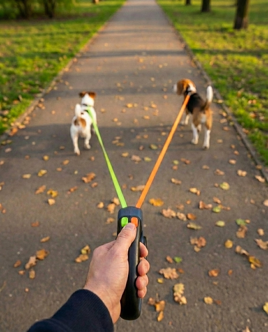 Dual Dog Lead | Retractable Double Dog Lead for Two Dogs