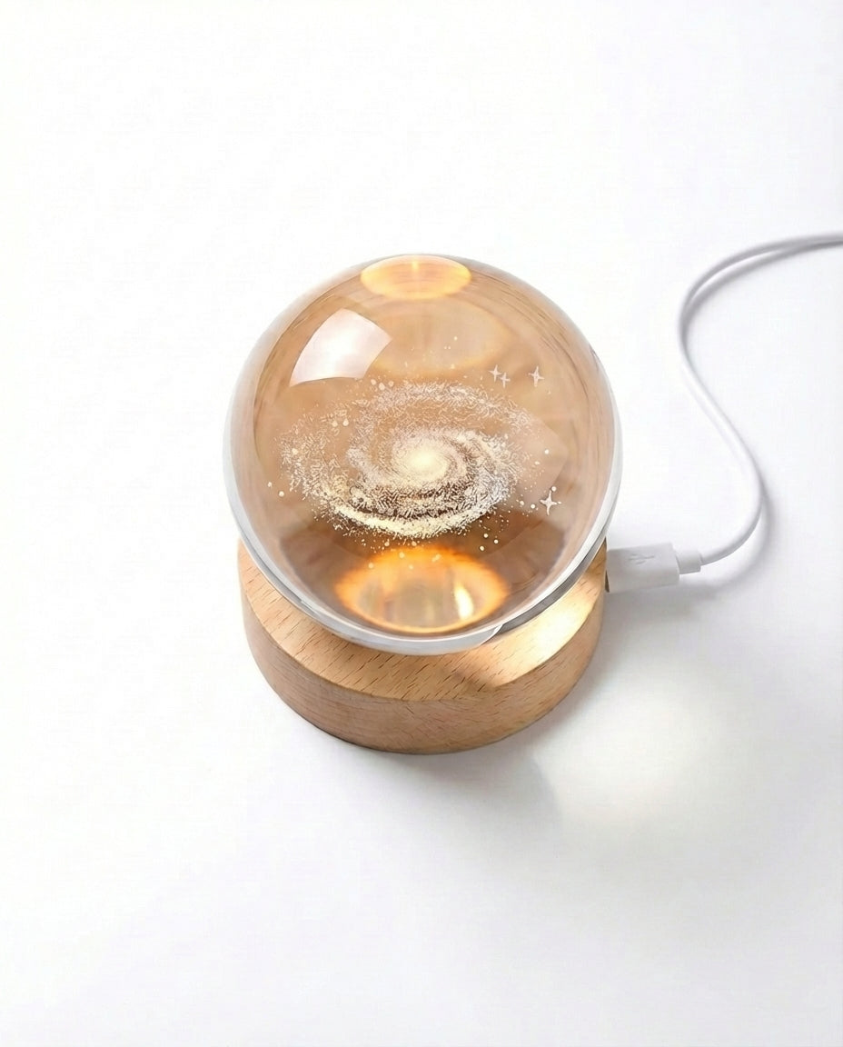 3D Crystal Sphere Lamp | Laser-Engraved Space Night Light