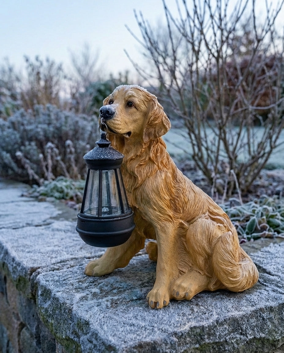 Solar Garden Dog Statue with LED Lantern | Weatherproof