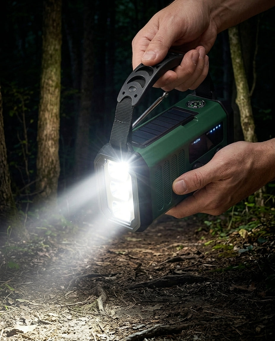 Emergency Hand Crank Radio | 10000mAh Solar Flashlight