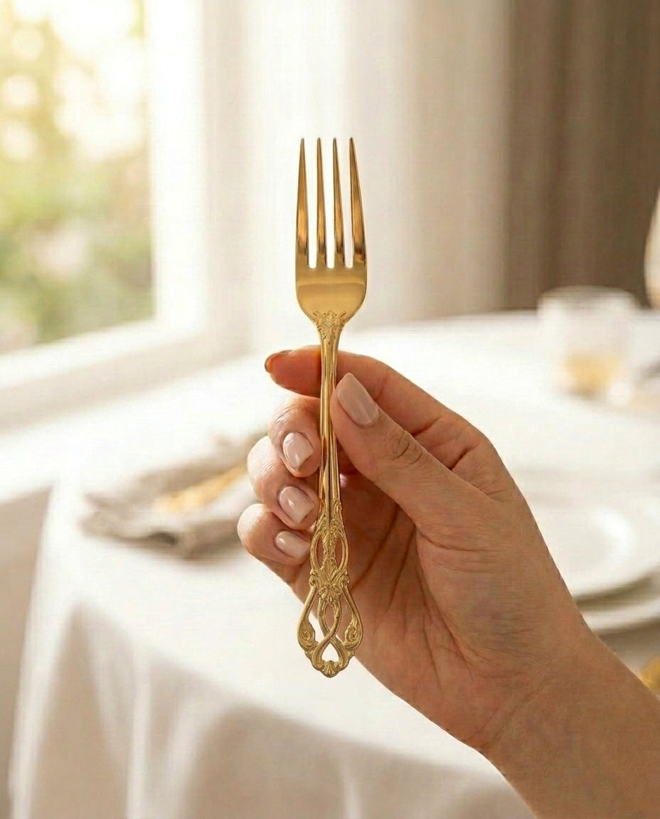 Gold Cutlery Set 24-Piece – Ornate Handle Flatware