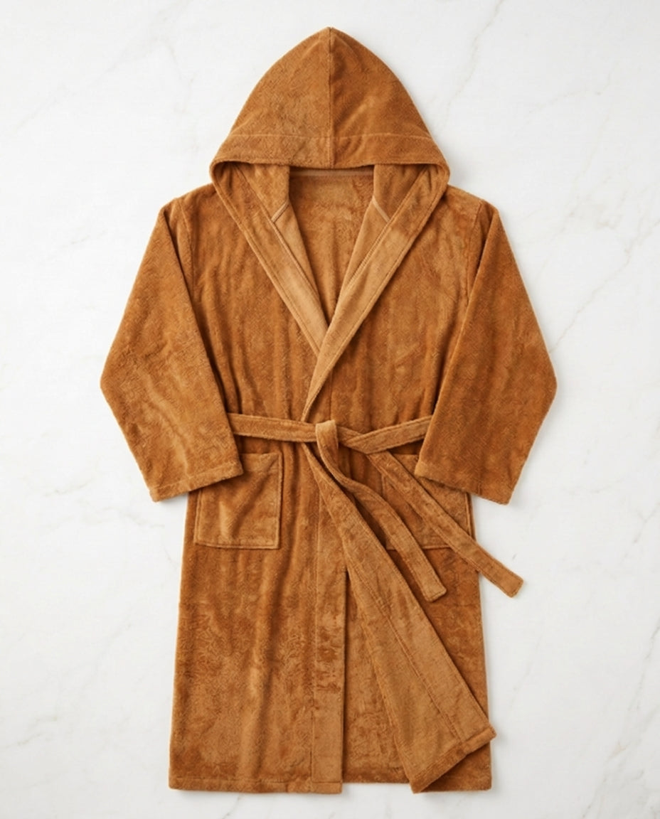 Men's Flannel Hooded Robe | Long Warm Bathrobe