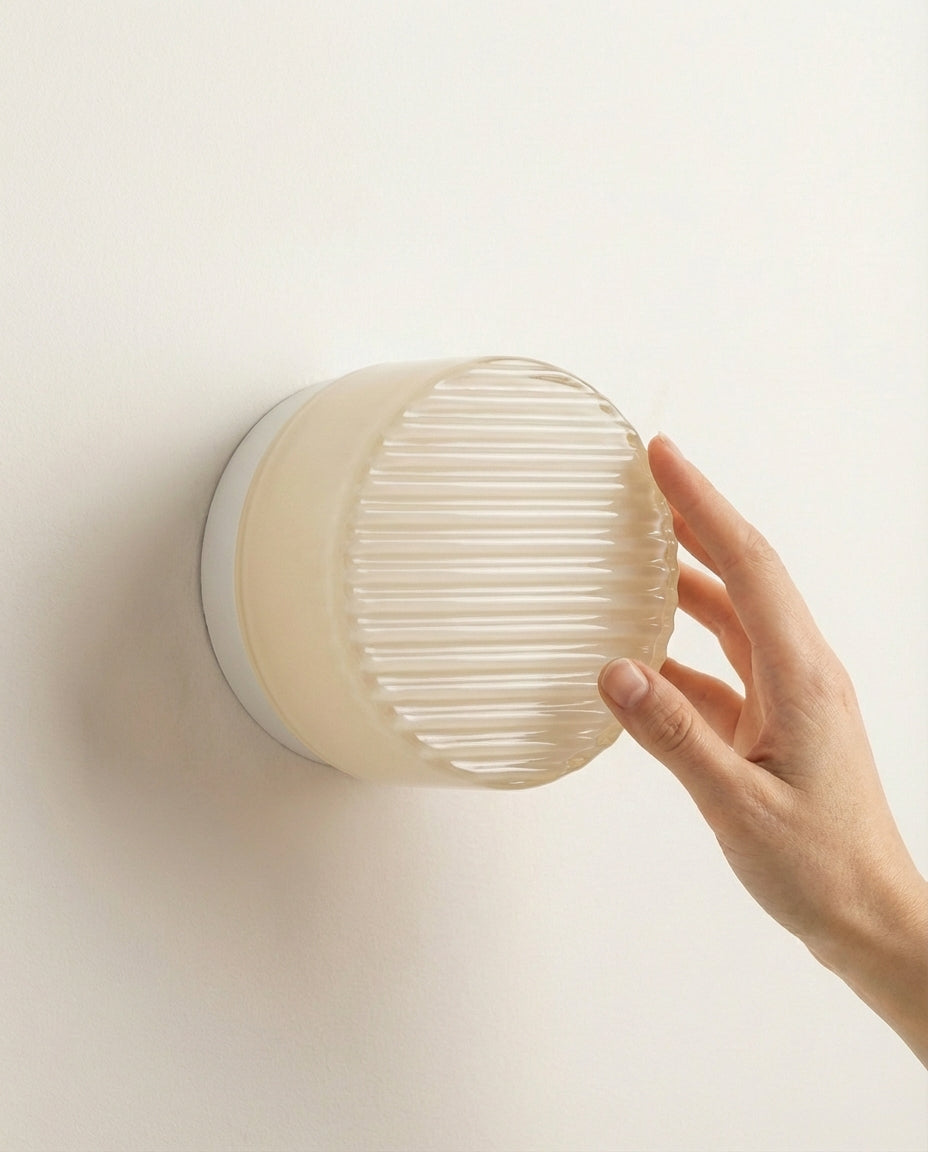 Round Glass Wall Light Sconce – Ribbed LED Lamp