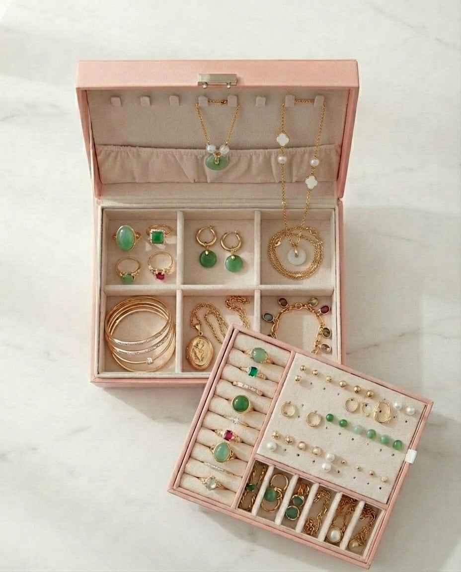 Double-Layer Leather Jewellery Box | Lockable Organiser